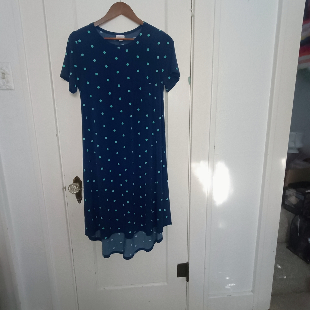 LuLaRoe Navy Dress with Mint Polka Dots